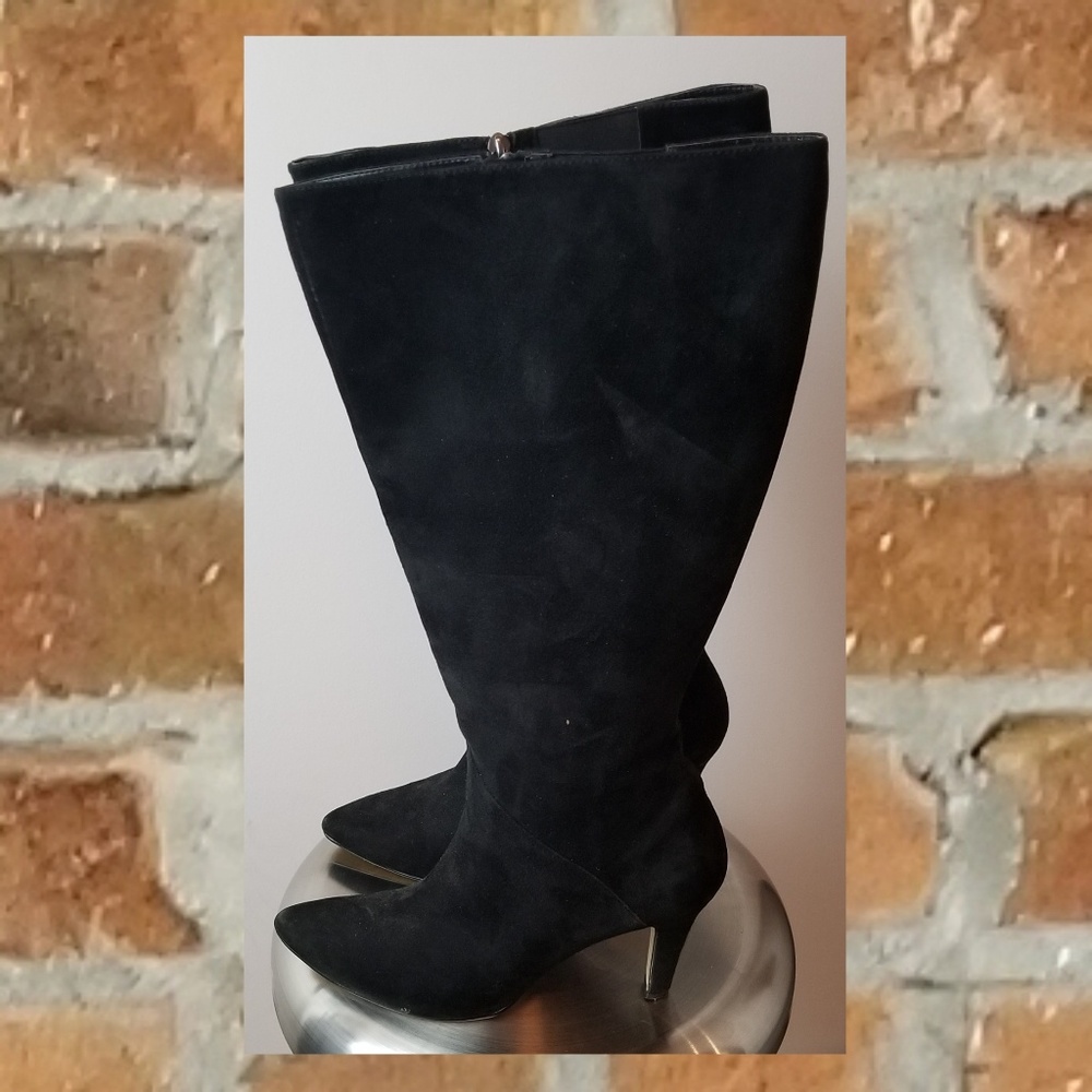 Fitzwell Women's Wide Calf Black Suede Knee Boots